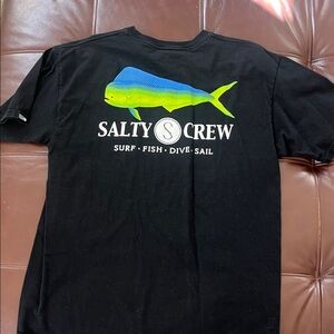 Salty Crew Black Tee with Blue and Green Fish Design